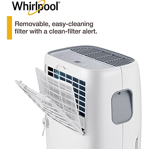 Whirlpool 50 Pint Portable Dehumidifier with 24Hour Timer, Auto Shut