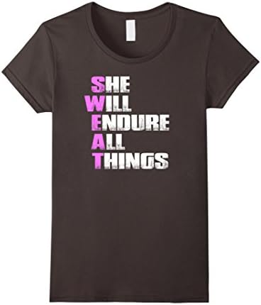 Women's SWEAT She Will Endure All Things Fitness Workout Gym T-Shirt Large Asphalt