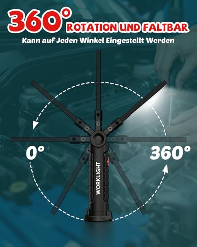 Coquimbo LED Work Light, Workshop Lamp, Gifts for Dad, Men, Hand Torch with Magnet and Hook, for Car Repair, Camping, Emergencies, Pack of 2, Black