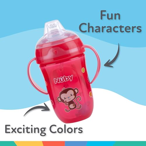 Nuby Comfort Trainer 2 Handle Cup with 360 Weighted Straw and Soft Silicone Spout, 9 Oz, Boy, Red Monkey