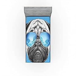 Ambesonne Pug Fitted Sheet, Dog Portrait Mirror