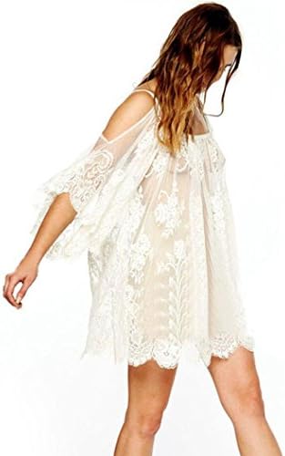 Sinineflower Vintage Hippie Boho People Embroidered Floral Lace Crochet Mini Dress (2L, White)