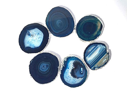 Jic gem silver plated dyed blue agate coasters, 6 pcs s…