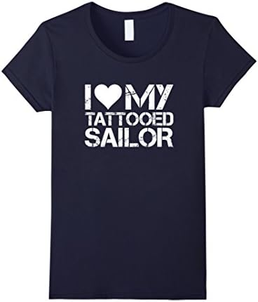 Women's I Love My Tattooed Sailor T-Shirt Medium Navy