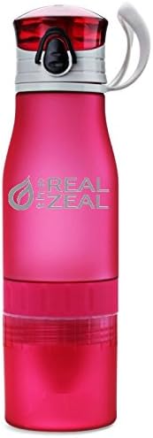 The Real Zeal Infüse Flip-Top BPA Free Water Bottle with Fruit Chamber and Integrated Juicer, Pink, 24 oz