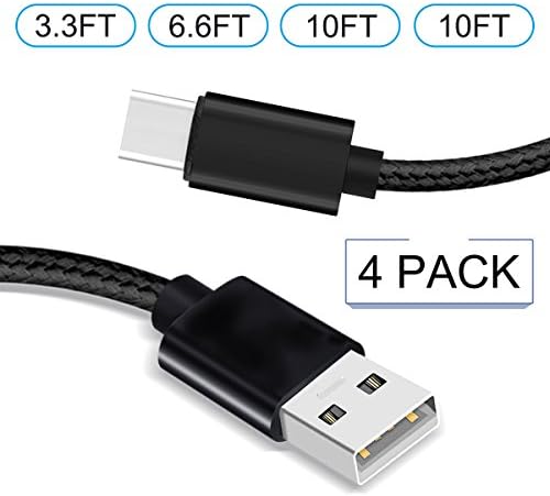 Aexagon USB Type C Cable, USB C to USB A Charger (4Pack), Nylon Braided Fast Charging Cord for Samsung Galaxy Note 8 S8,Google Pixel, LG V30 V20 G6 5, Nintendo Switch, OnePlus 5 (black)