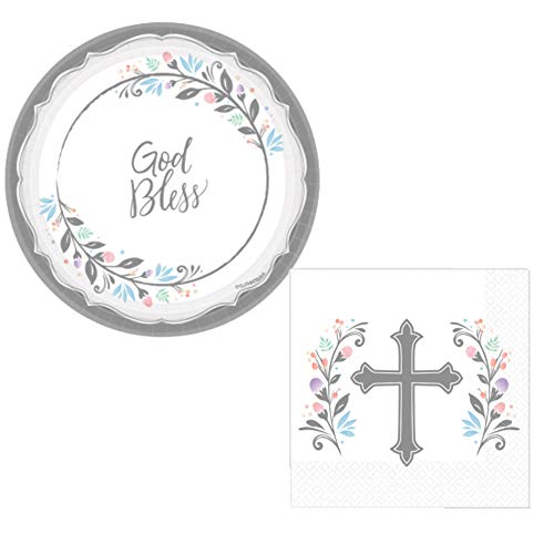 Inspirational Cross Religious Party Supplies for 36 People | Bundle Includes Dessert Plates and Napkins | Baptism Holy…