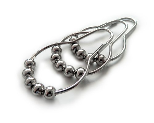 Premium Shower Curtain Hooks, 100% Stainless Steel, Polished Chrome, Set of 12 Rings