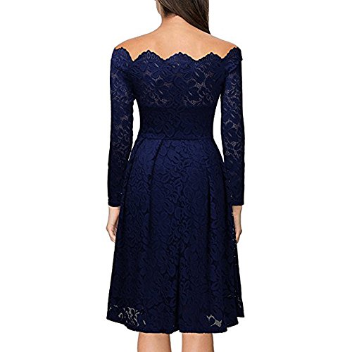 Clearance! Women Dress sfe Lace Noble Flower Embroidery Off The Shoulder Strapless Elegant Long Sleeve Dress For Dinner Party Wedding Dresses (M, Blue)