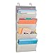 mDesign Over the Door Fabric Office Supplies Storage Organizer for Notebooks, Planners, File Folders - 4 Pockets, Taupe/Natural