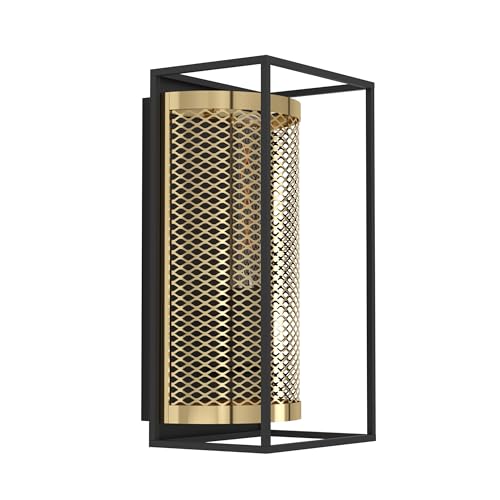 EGLO Wandlampe Nohales, Gitter Wandleuchte für innen, Flurlampe Industrial aus Metall in Schwarz und Messing, Lampe für Wand und Decke, E27 Fassung