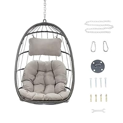 Brafab Wicker Rattan Hammock Egg Swing Chair with Hanging Chain, Aluminum Frame and UV Resistant Cushion, Indoor Outdoor… 41om83z1RsS