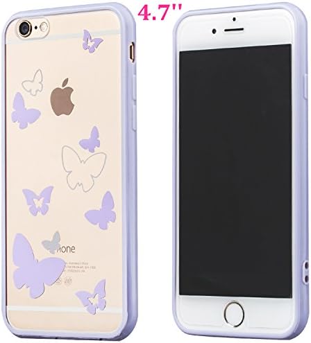 Buyus iPhone 6 / 6S Cases for Girls / Teen Girls / Women, Clear Crystal Hard Back with Animal Design and Soft Rubber Protective Bumper for Rose Gold / Gold / Silver (Butterfly, Purple)