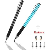Digiroot Universal Stylus,[2-in-1] Disc Stylus Pen 2018 UPDATED Touch Screen Pens for All Touch Screens Cell phones, Tablets, Laptops, 6 Replacement Tips (Black/Blue)