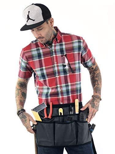 Under NY Sky Utility Tool Belt Apron – Heavy Duty Gray Oxford Canvas – 12 Pockets – Adjustable for Men, Women – Pro Mechanic, Woodworker, Carpenter, Electrician, Gardener, DIY, Handyman, Makers Apron