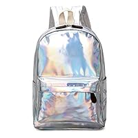 ForHe Leather Holographic Backpack Travel Casual Daypack With Bottle Side Pockets For Girls (Silver)