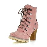 Charm Foot Fashoin Studded Womens Chunky Heel Martin Boots High Top Boots