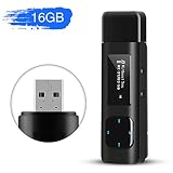 AGPTEK 16GB Clip MP3 Player with USB Flash Drive, Metal Lossless Music Player Supports FM Radio Recording, Black