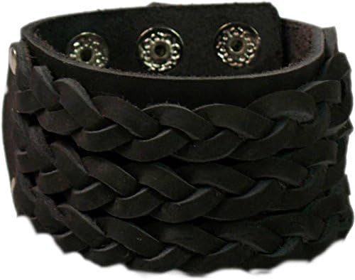 vr designers Black Leather Braided Wrist Band for Men and Women