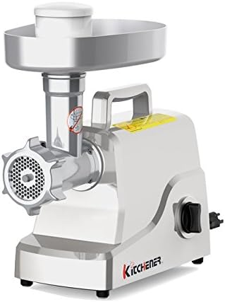 Kitchener Heavy Duty Electric Meat Grinder 2/3 HP (500W), 3-speed with Stainless Steel Cutting Blade, 2 Stainless Steel Grinding Plates and Stainless Steel Stuffing Plate