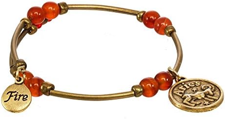 Fire Element Zodiac Wrap Charm Gemstone Bracelet (Aries Sign)