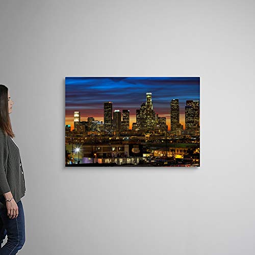 Downtown of Los Angeles at Sunset. Canvas Wall Art Print, Los Angeles
