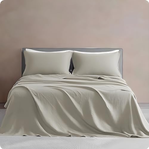 Cottonluxury Jogo de Lençol 4 peças 600 Fios Egípcio 100% Algodão Grampo Longo com Toque Acetinado - Não agride o Ambiente (Bege, Queen)