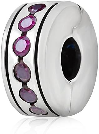 Clip Charm 925 Sterling Silver Stopper Charm Locker Charm Spacer Charm for DIY Charm Bracelet (Purple)