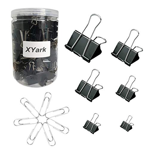 XYark 140 PCS Binder Clips Paper Clamp - [50 Bonus Paper Clips], X Large, Large, Medium, Small, X Small and Micro, 6 Assorted Sizes, Black, Design for Office, School and Home Supplies - Thumbnail 6