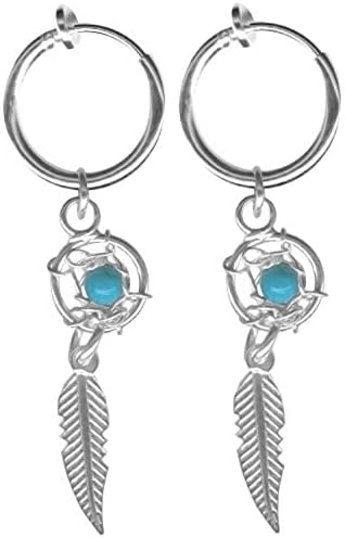 Pair of Dream Catcher Non-Pierced Clip on Hoop Earrings-Fake Belly Ring-Cartilage Earring Body Jewelry