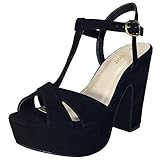 BAMBOO Women's T-Strap Chunky Heel Platform Sandal