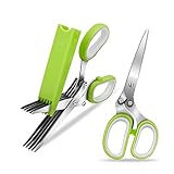 Herb Scissors, CUSIBOX Stainless Steel 5-Blade Multipurpose Kitchen Shear with Easy Cleaning Comb and Protective Cover (Herb Scissors)