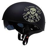 TORC T5515BTR25 Flat Black T55 Spec-Op Motorcycle Half Helmet with Graphic and Drop-Down Sun Visor (Born to Ride