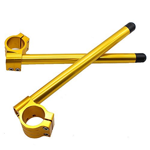 Rzmmotor 45mm 7/8" Motorcycle Aluminum CNC Regular Fork Tube Clip On Handlebar Replaceable Fit for Honda RC30 90 CBR600RR CBR900RR Suzuki GSXR600 Triumph Speed Triple Universal Bike Cafe Racer Gold