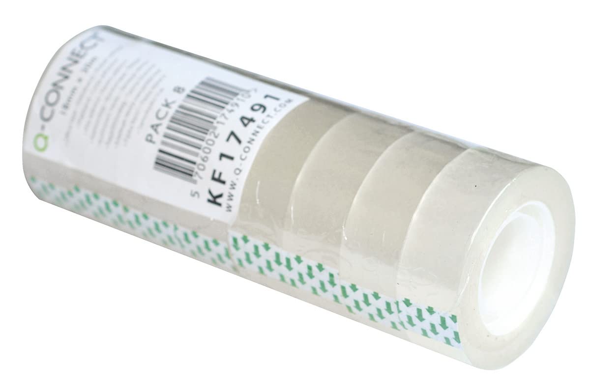 Q-Connect KF17491 Transparent Tape / 8 Rolls / 18mm x 30m / for School, Home and Office