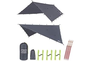 Gold Armour Rainfly Tarp Hammock, Premium 14.7ft/12ft/10ft/8ft Rain Fly Cover, Waterproof Ultralight Camping Shelter Canopy, Survival Equipment Gear Camping Tent Accessories (Gray 14.7ft x 12ft)