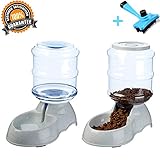 Ancaixin Automatic Cat Feeder and Water Dispenser in Set with Slicker Brush Gift for Small Large Dog Pets Puppy Kitten Big Capacity 1 Gallon x 2