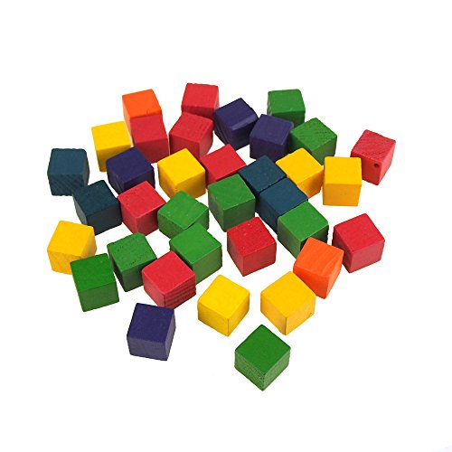 Homeford Wooden Cube Blocks, Assorted Colors, 1/2-Inch, 35-Piece