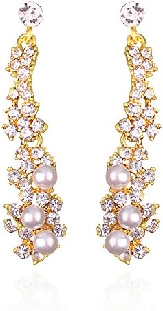 ANNEMINA Shining Pearl Crystal Long Drop Earrings (Gold)