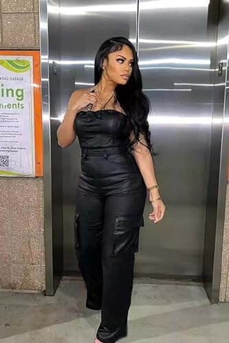 BATEHIF JUMPSUITS FOR WOMEN CASUAL LOOSE OVERALLS ONE PIECE OFF THE SHOULDER WIDE LEG CARGO PANT ROMPERS WITH POCKETS