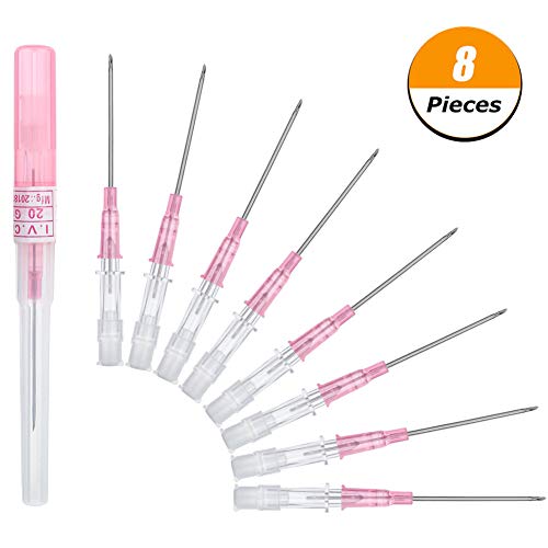 JieyueJewelry 8 Pack Piercing Needles Surgical Steel IV Catheter Needles Fits for Ear Nose Lip Tongue Belly Nipple Tattoo Body Piercing Needles Supply (20 Gauge)