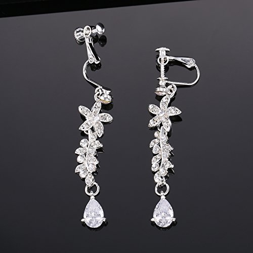 LILIE&WHITE Bridal Rhinestone Jewelry Set For Women with Necklace Earrings in Flower Cubic Zincon Clip - Thumbnail 4