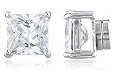 New & Improved! Silvertone with Clear Cz Square Magnetic Stud Earrings - 4mm to 12mm Available (8 Millimeters) (E-1516)