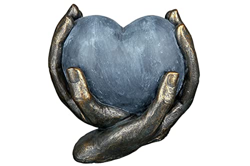 Casablanca modernes Design GILDE Decorative Sculpture Heart in Hands - Poly - Gift Birthday Christmas - Living Room Decoration - Colour: Bronze Grey - Height 15 cm