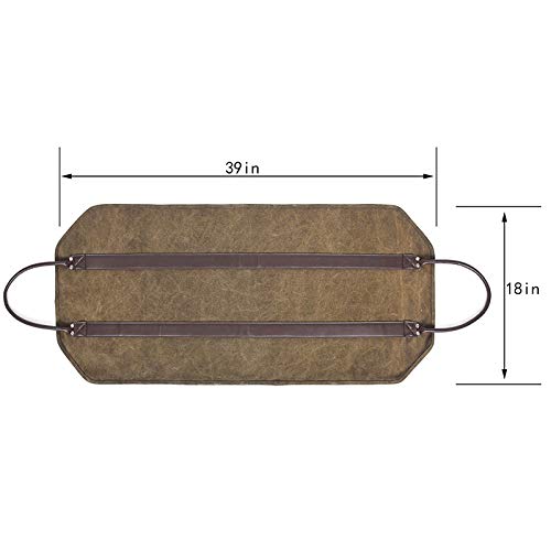 Nrpfell Outdoor Leather Tote Camping Carry Bag Canvas Firewood Carrier Log Storage Bag Package Handles Bag Firewood Bag Home Kitchen Supplies