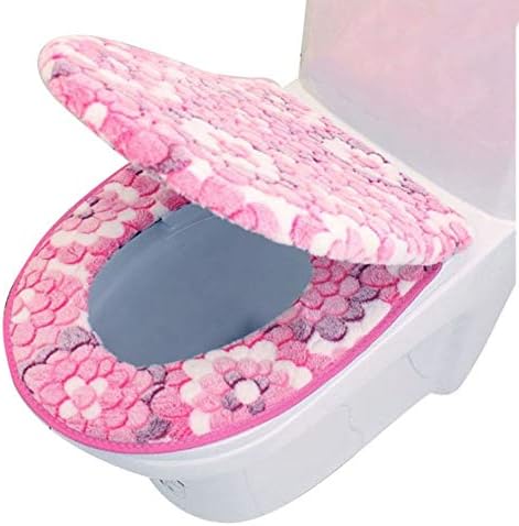 2 Pcs Toilet Seat Cushion, Universal Elastics Warm Flower Printed Toilet Seat Covers Home Mat(43 * 37 cm,Pink)