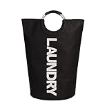 Collapsible Pop Up Laundry Hamper,College Laundry Bags for Heavy-duty Use with Alloy Handles,Black
