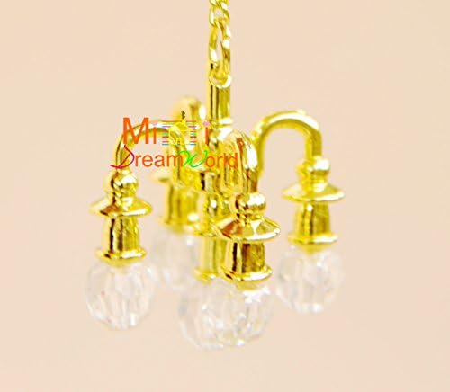 1:12 Dollhouse Miniature Toy Gold Fake pendant lamp chandelier