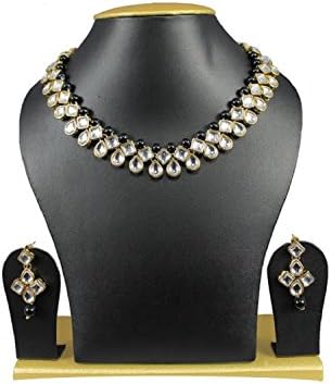 Ddivaa Indian Bollywood Gold Plated Rich Kundan Black Pearls Jewelry Necklace Set