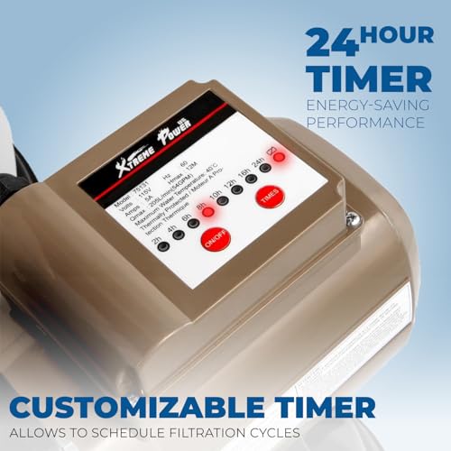 XtremepowerUS 16" Sand Filter Pump for Above Ground Swimming Pool, 3/4 HP 3,100 GPH Pool Pump with 24-Hour Timer, 6-Way Multi-Port Valve, Up to 15,000 Gallons